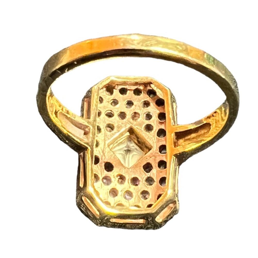 Gold-Tone Size 9 Ring Rectangular Clear Stone - image 3